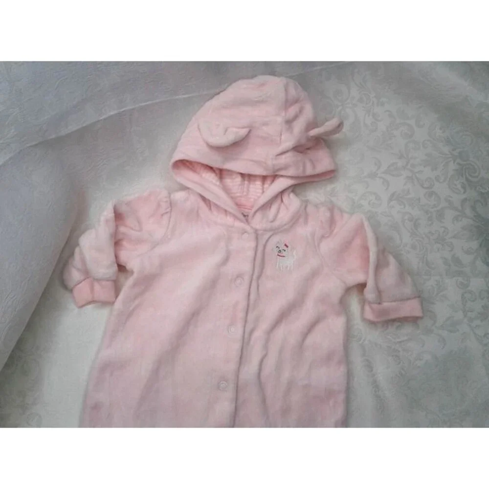 Carter's Baby Girl 3M Hooded Jumpsuit Pale Pink Snaps Cuffed Sleeves & Legs